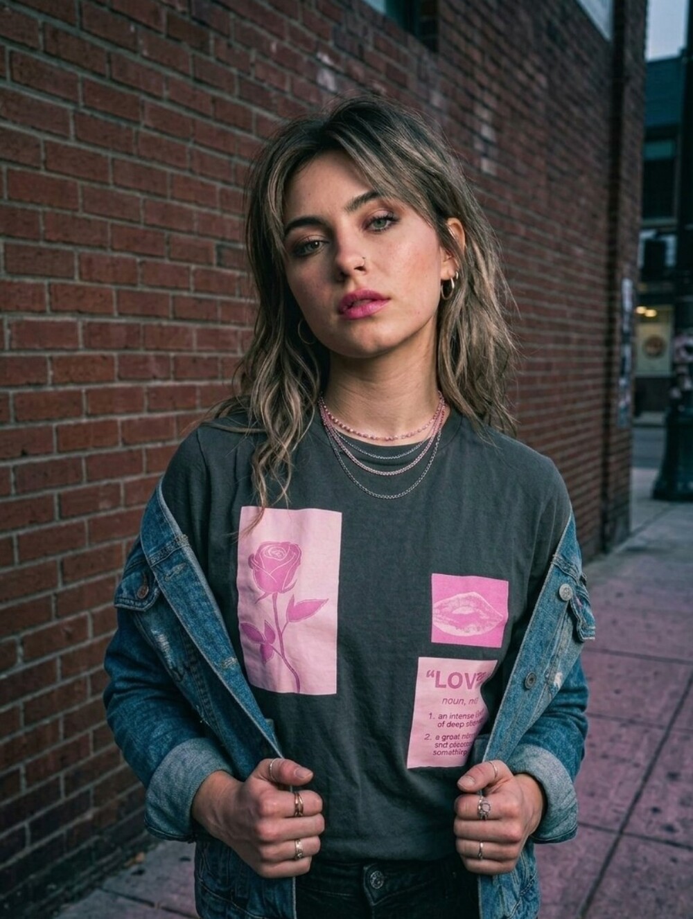 Fashion Nova Women's Neon Pink Collage Graphic Tee